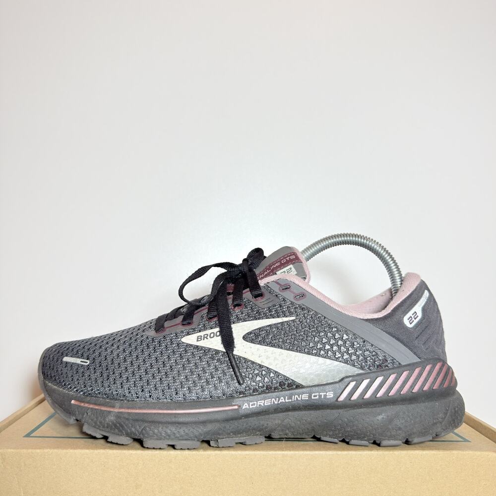 Brooks Adrenaline GTS 22 Womens 8.5 Black Pink Running Shoes Stability Sneakers